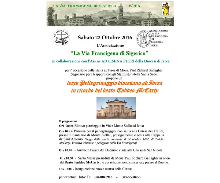 TERZO PELLEGRINAGGIO DIOCESANO AD IVREA IN RICORDO DEL BEATO TADDEO MCCARTY