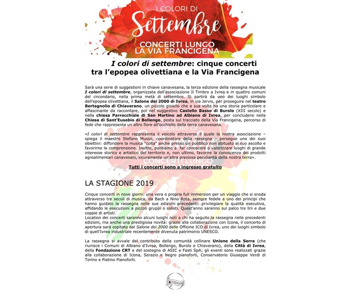 I COLORI DI SETTEMBRE - CONCERTI LUNGO LA VIA FRANCIGENA
