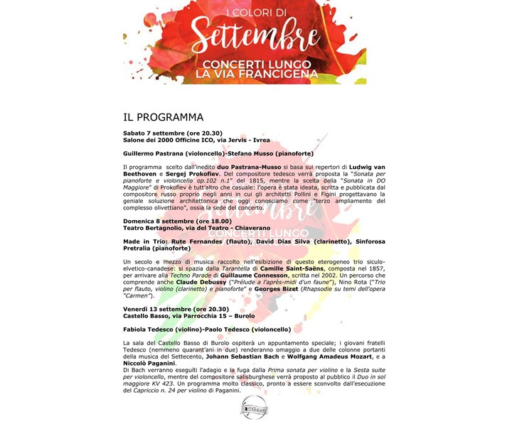 I COLORI DI SETTEMBRE - CONCERTI LUNGO LA VIA FRANCIGENA