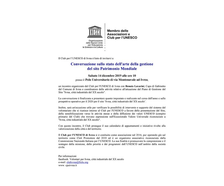 CONVERSAZIONE SULLO STATO DELL'ARTE DELLA GESTIONE DEL SITO PATRIMONIO MONDIALE UNESCO