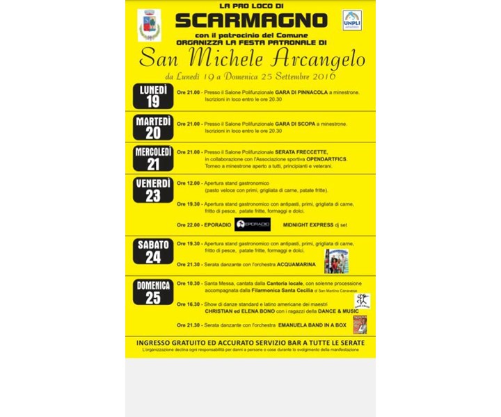 FESTA PATRONALE DI SAN MICHELE ARCANGELO 2016 - SCARMAGNO